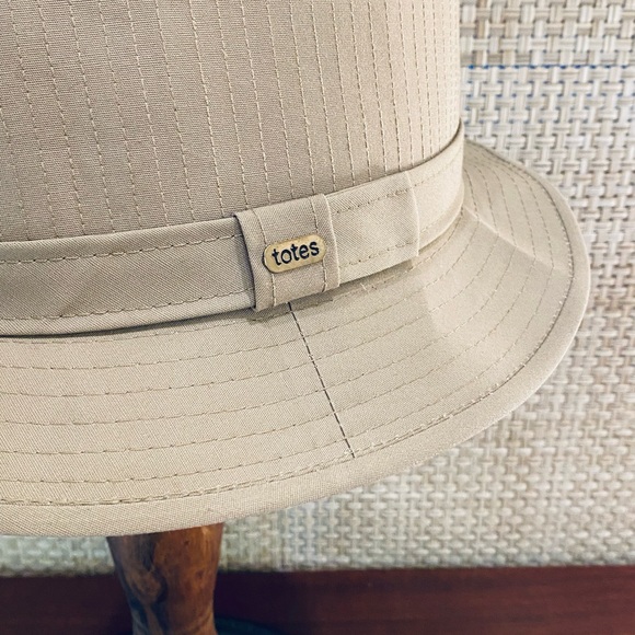 🌟HP🌟VTG 1990-2000s Totes Khaki Fabric Fedora Rain Hat L - Picture 3 of 10